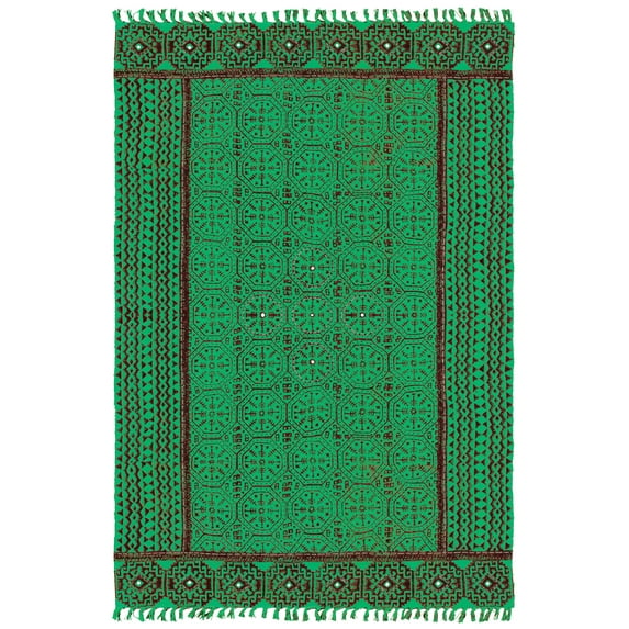 Casavani Hand Block Printed Green Cotton Hallway Stair Runner Area Rug Indoor Outdoor Rug 4x15 feet
