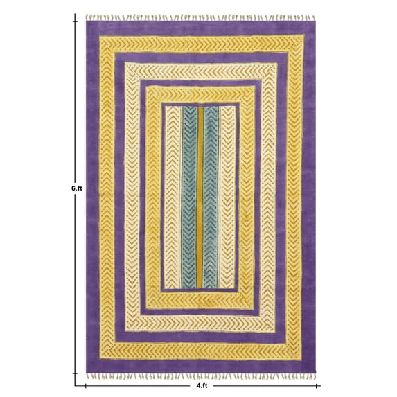 Casavani Hand Block Printed Purple Cotton Dhurrie Hallway & Kitchen Runner Rug Home Decor Kilim 3x10 feet
