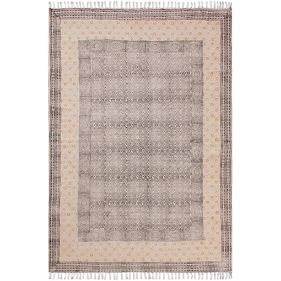 Casavani Hand Block Printed Rug Handmade Cotton Dhurrie Area Rugs Bohomian Kilims Indoor Kitchen Carpet 4x6 feet