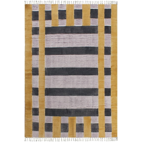 Casavani Hand Block Printed Yellow Cotton Dhurrie Geometric Yoga Mats Kitchen Mat 2x3 feet