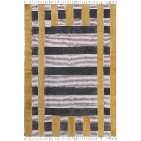 Casavani Hand Block Printed Yellow Cotton Dhurrie Square Dining Room Carpets Patio Rug 7x7 feet