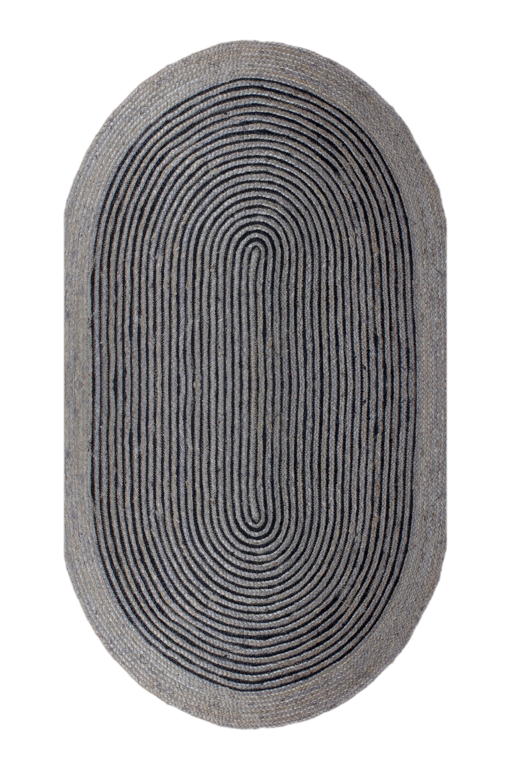 Casavani Hand Braided Natural Jute Carpet Geometric Black Oval Mat Farm