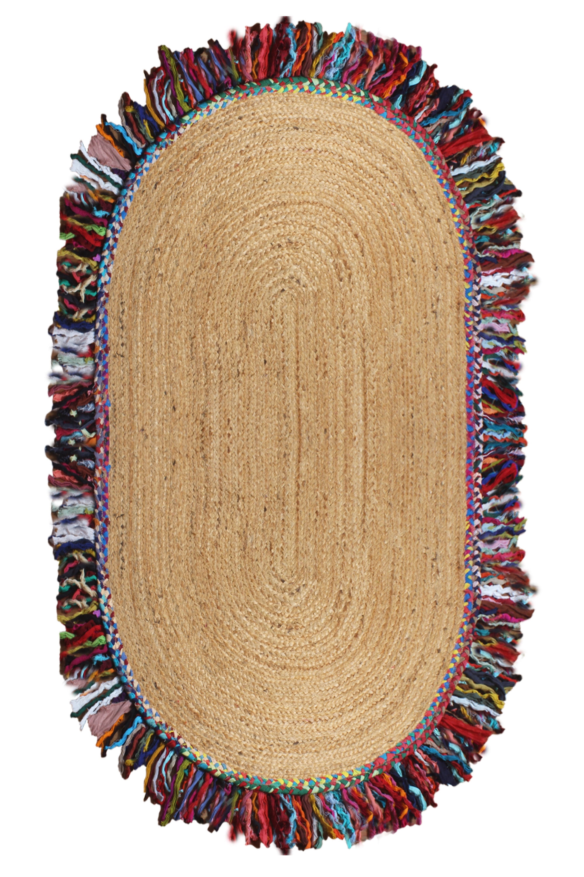 Casavani Hand Braided Square Jute Rug Geometric Beige Oval Dhurrie