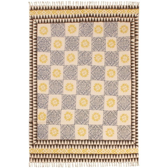 Casavani Hand Made Area Rug Bohemian Durrie, Yellow 10x10 feet
