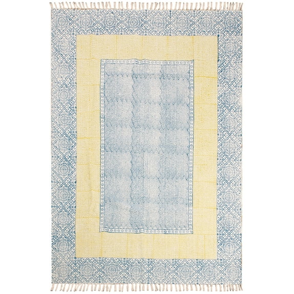 Casavani Hand Made Durrie Home Décor Area Rug, Blue 7x7 Ft