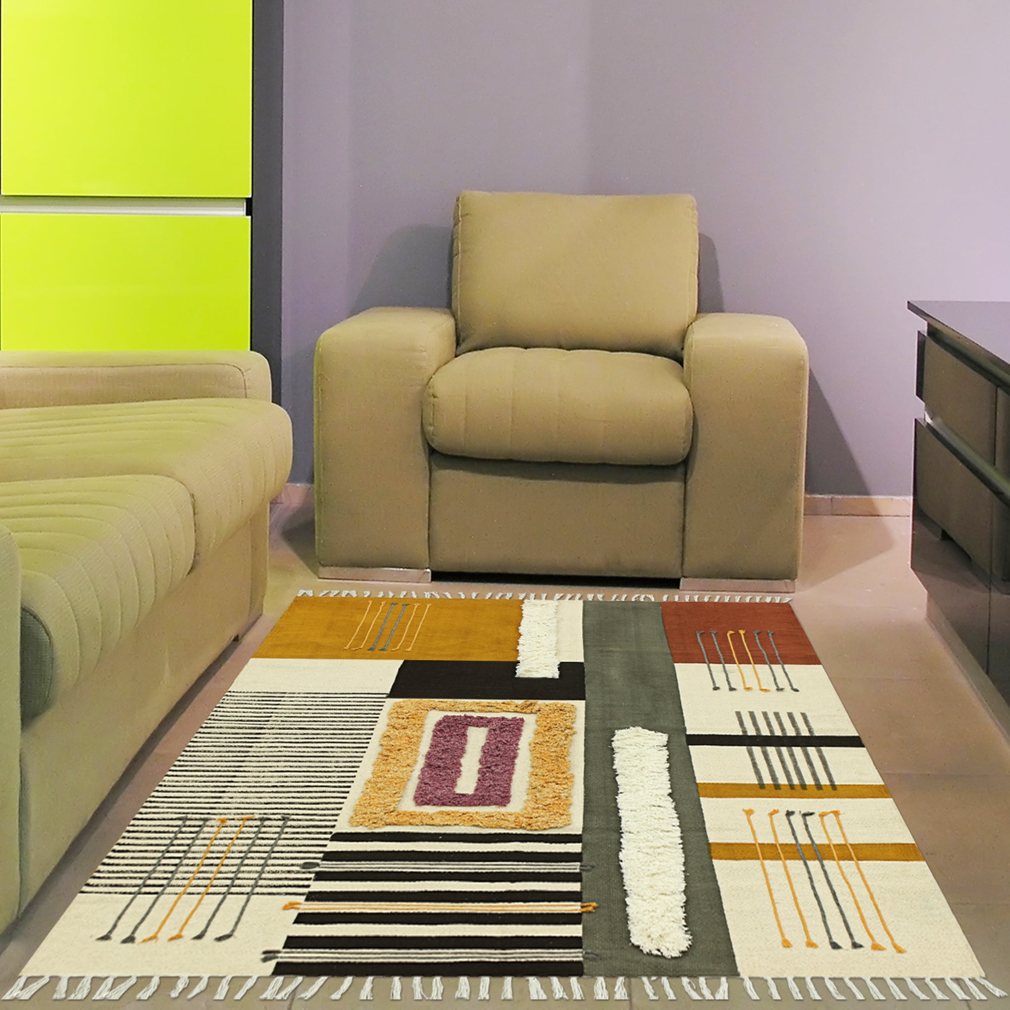 Casavani Hand Tufted Work Cotton Dhurrie Grey Indoor Outdoor Patio Rug ...