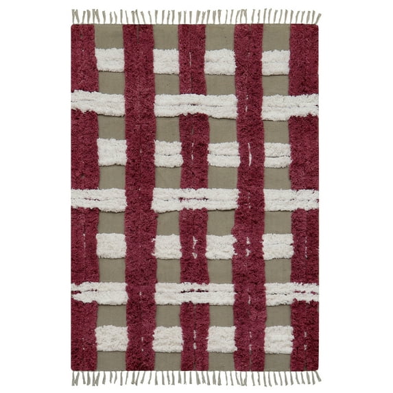 Casavani Hand Tufted Red Cotton Living, Dining Room Area Carpets Indoor Outdoor Rug 4x7 feet