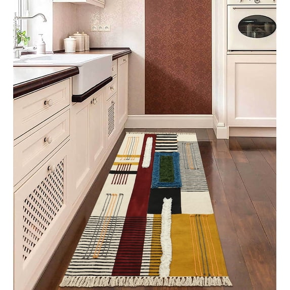 Casavani Hand Tufted Work Green Cotton Dhurrie Custom Kitchen Carpets Home Decor Kilim 2x3 feet