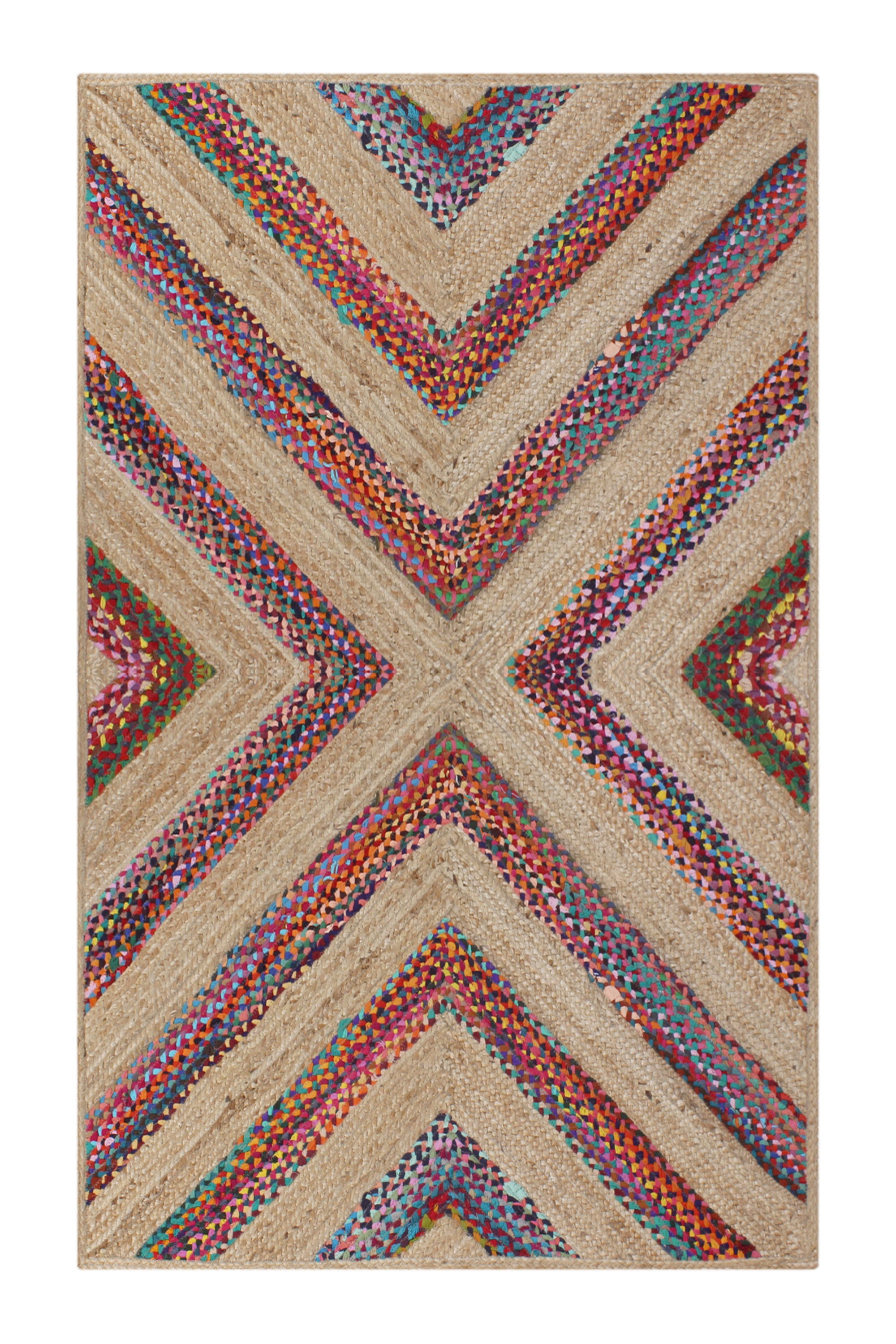 Casavani Hand Woven Natural Jute Dhurrie Beige Geometric Living Room