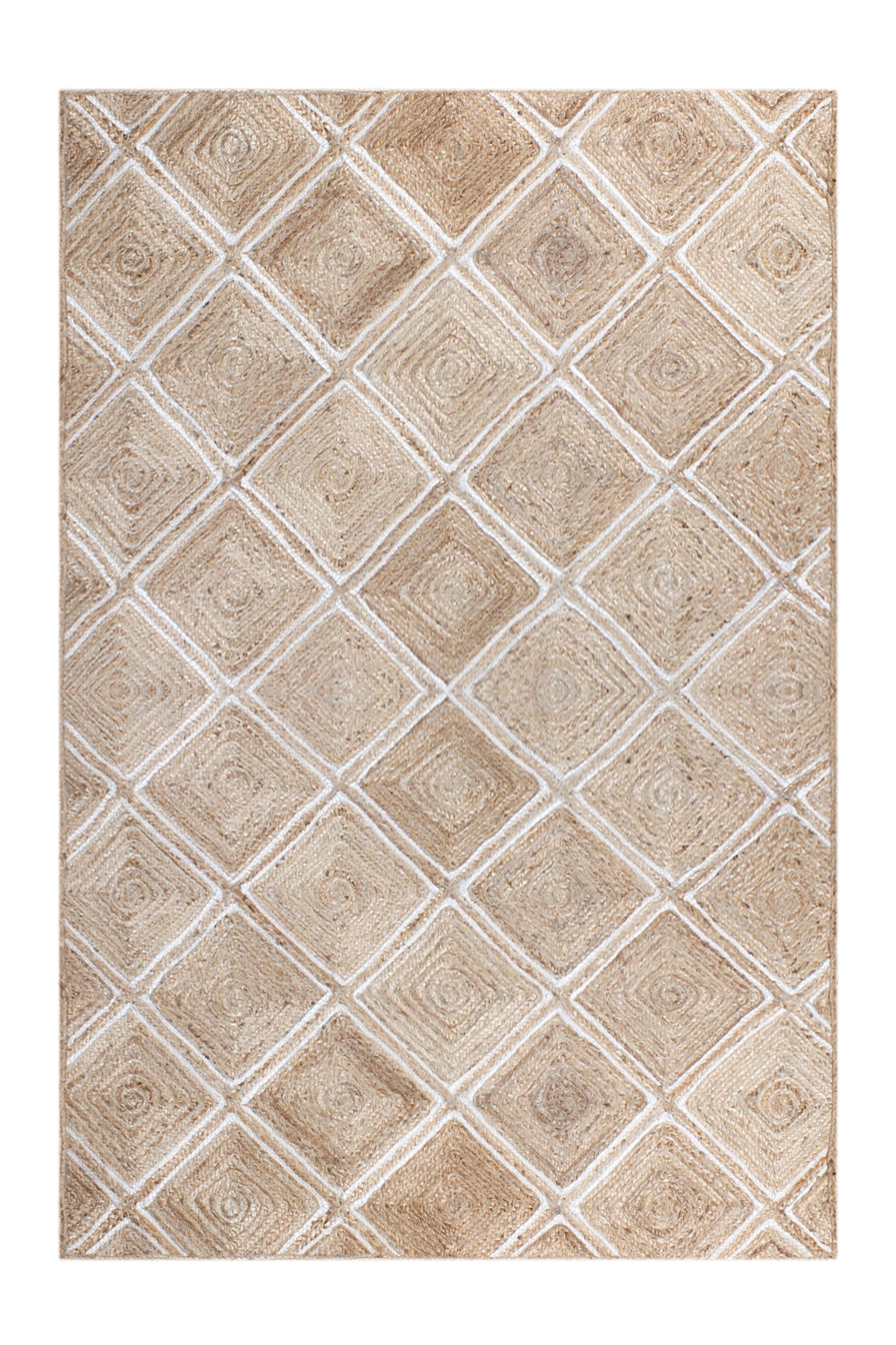 Casavani Hand Woven Jute Rug Geometric Beige Living Area Carpet Bedroom