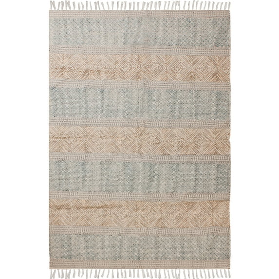 Casavani Hand Woven Durries Geometric Kitchen Outdoor Blue Carpet 7x10 Feet