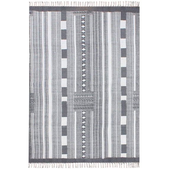 Casavani Hand made Cotton Geometric Carpet, Gray 4x4 feet