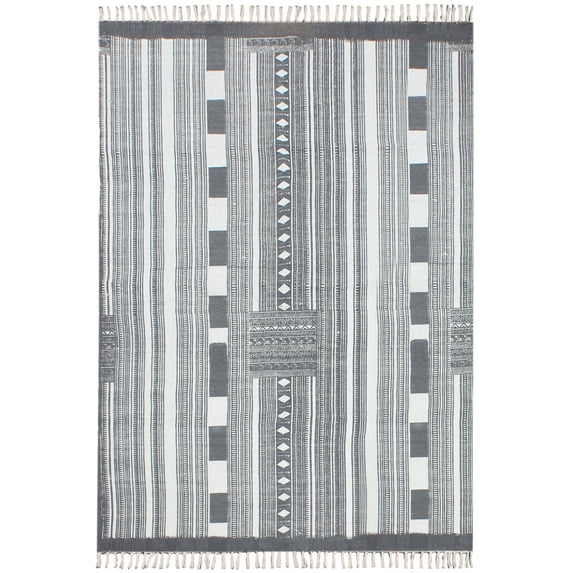 Casavani Hand made Cotton Geometric Carpet, Gray 6x9 Ft