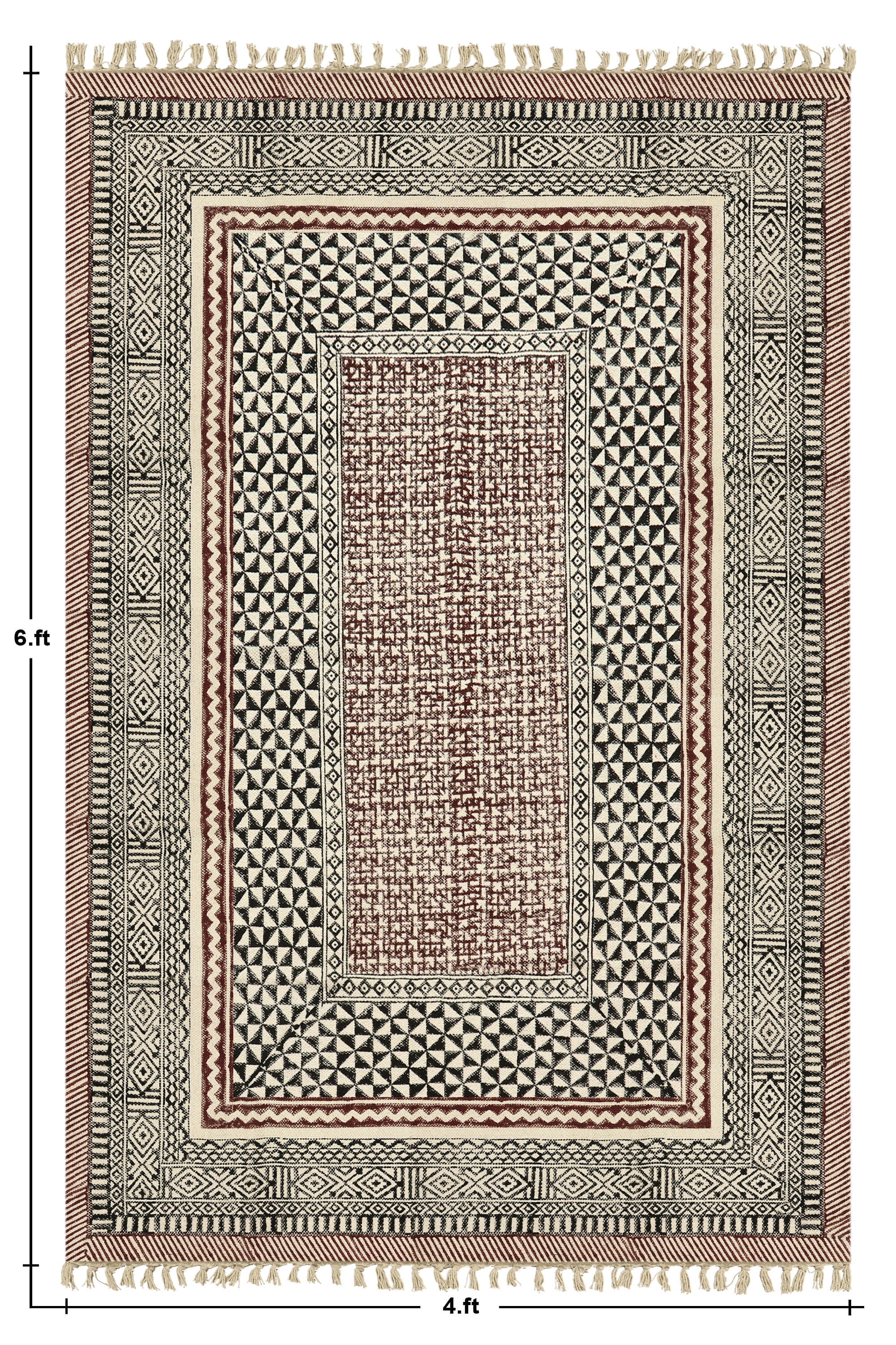 Casavani Handblock Printed Black Cotton Rug Square Area Rug for Living