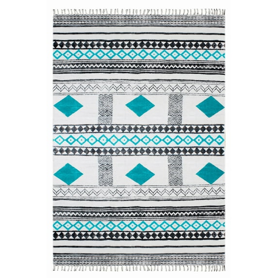 Casavani Handblock Printed Blue Cotton Dhurrie 6'x8' Area Rugs for Living Room & Dining Room