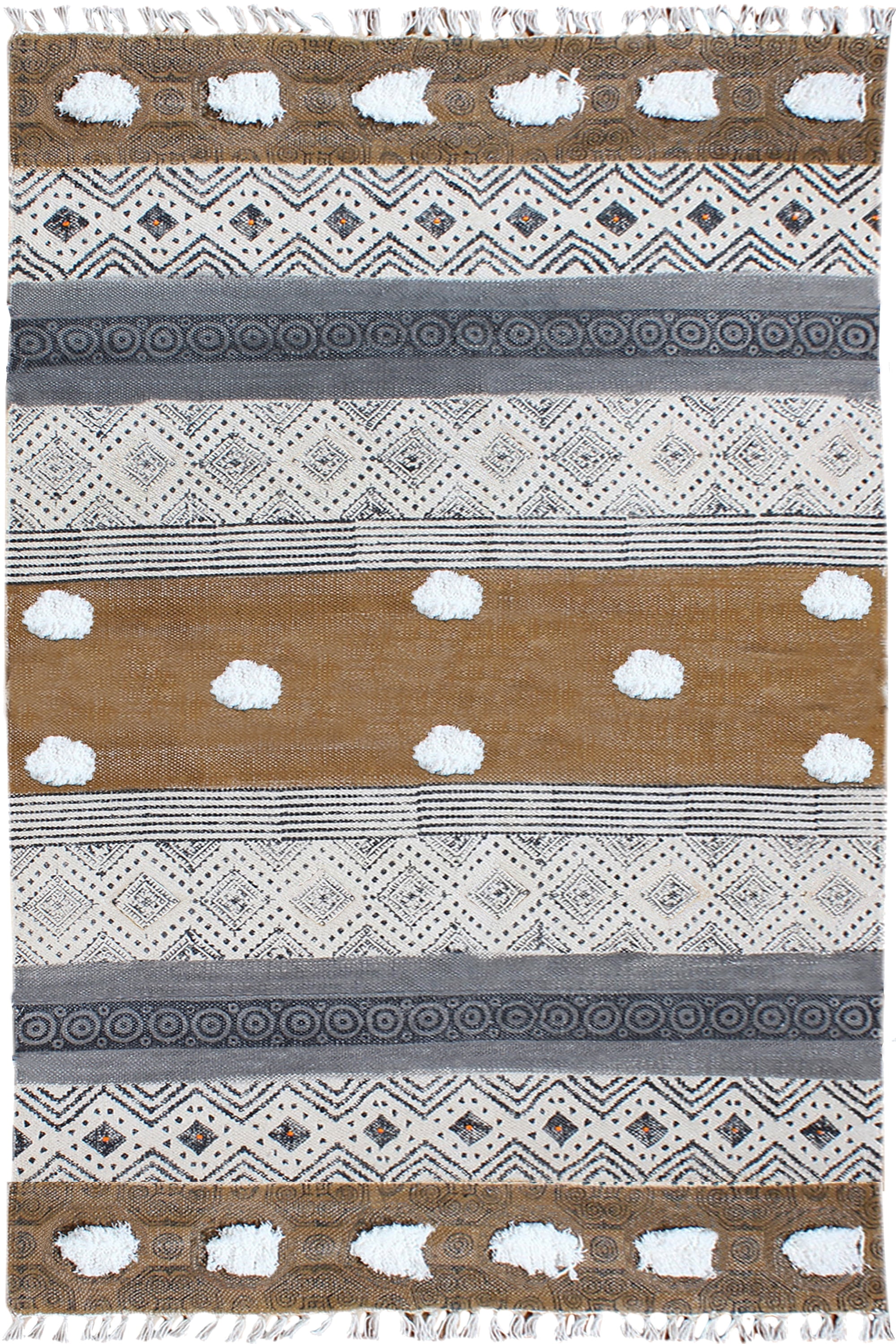 Casavani Handblock Printed Brown Cotton Carpets Bedroom Dining Room