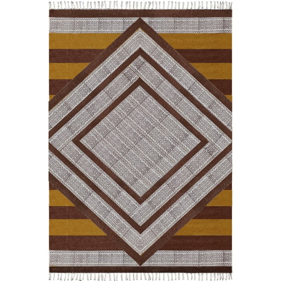 Casavani Handblock Printed Brown Cotton Dhurrie Hallway & Kitchen Runner Rug Home Decor Kilim 3x20 feet
