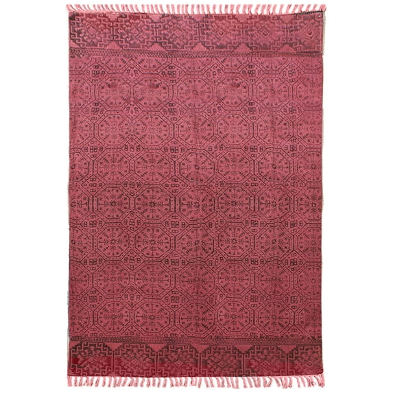 Casavani Handblock Printed Cotton Dhurrie Living Bedroom and Dining Room Carpets Home Decor Kilim Rug, Red 5x8 feet