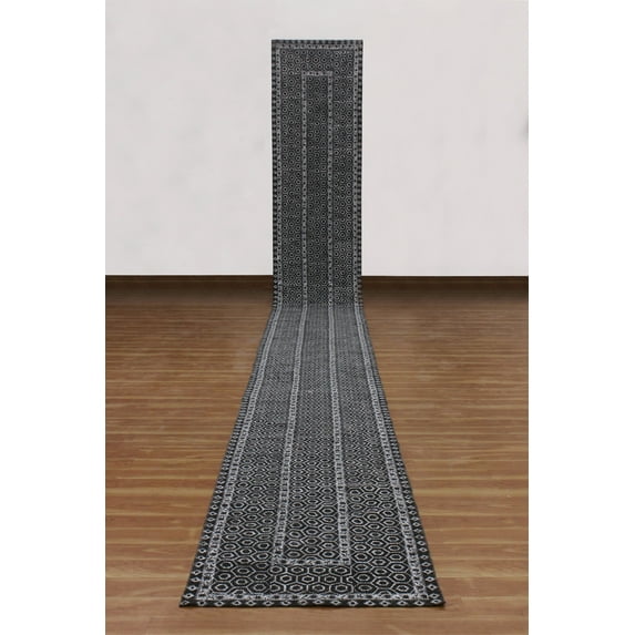 Casavani Handblock Printed Cotton Hallway Stair Runner Rug Home Decor Kilim Rug, Black 4x20 feet