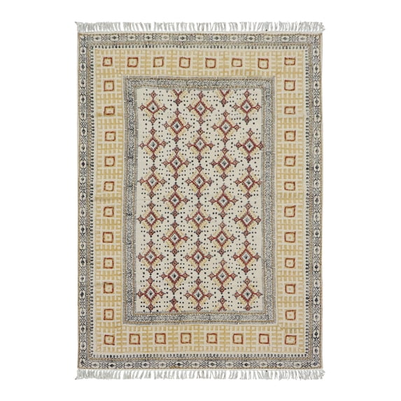 Casavani Handblock Printed Cotton Kilim Rug 12 Square Rug Yellow Beige ...