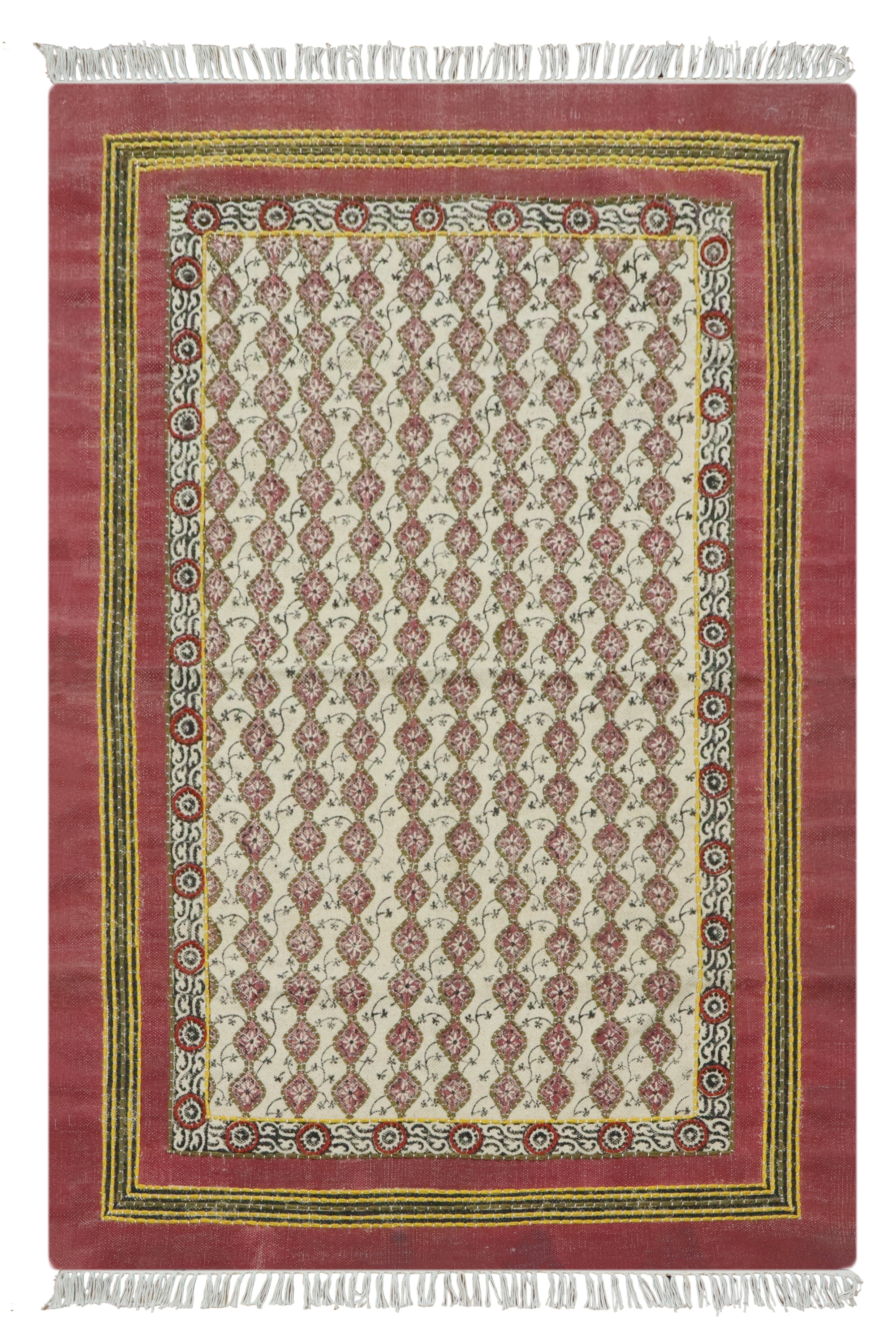 Casavani Handblock Printed Cotton Kilim Rug 2.5x4 Runner Rug Red Beige ...