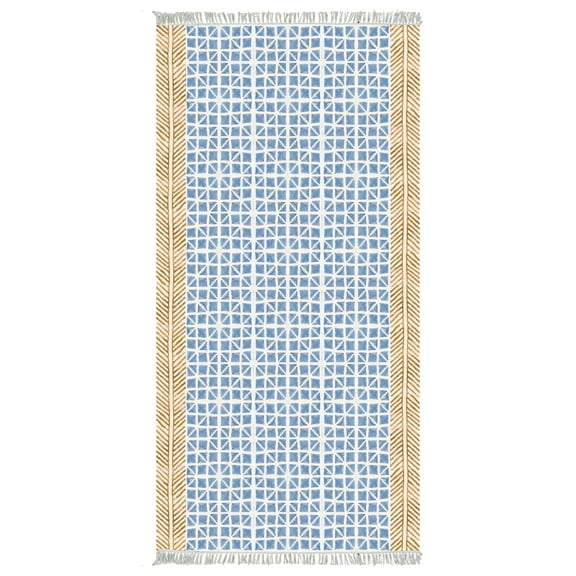 Casavani Handblock Printed Cotton Kitchen Area Rug Home Decor Kilim, Blue 2x3 feet