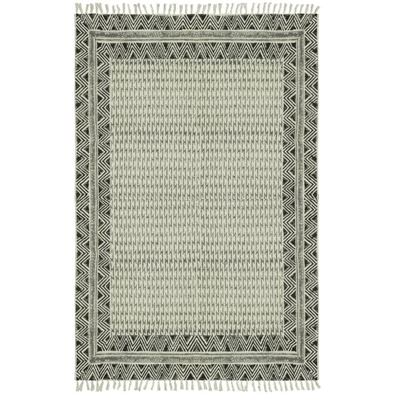 Casavani Handblock Printed Cotton Rug Black Hallway Runner Area Carpets Indoor Outdoor Kilim Rug 2.6x4 feet