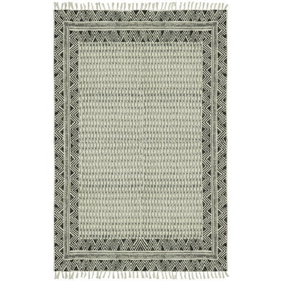 Casavani Handblock Printed Cotton Rug Black Kitchen Carpets Indoor Outdoor Kilim Rug 2x3 feet