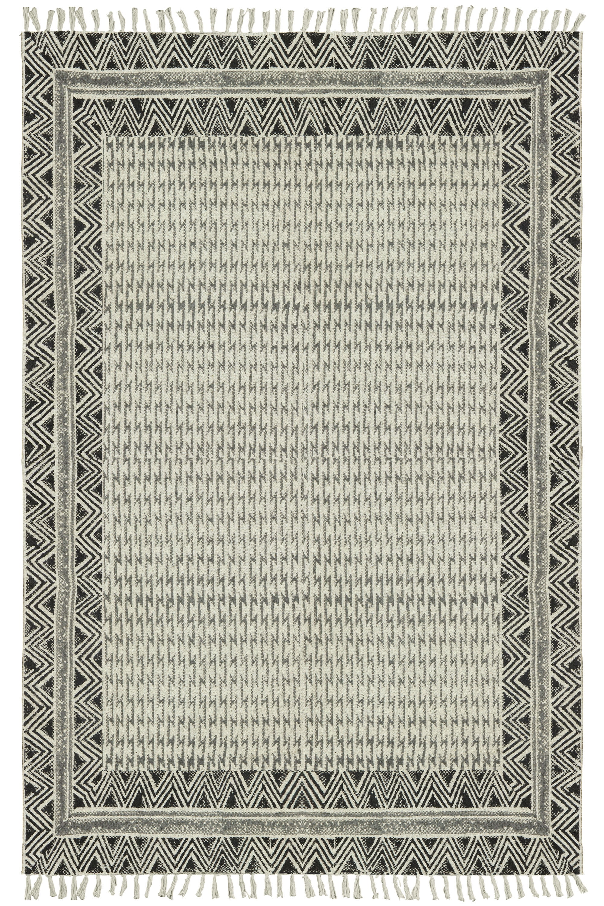 Casavani Handblock Printed Cotton Rug Black Square Living Room Carpets