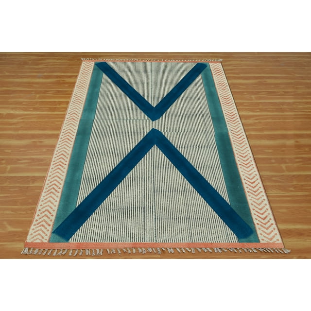 Casavani Handblock Printed Cotton Rug Blue Square Living Room Carpets ...