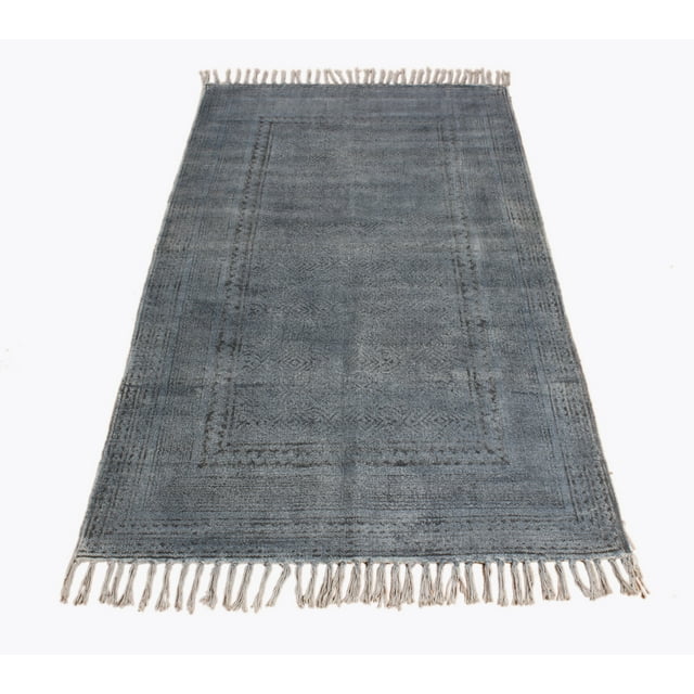 Casavani Handblock Printed Gray Cotton Square Area Rug Living Room ...