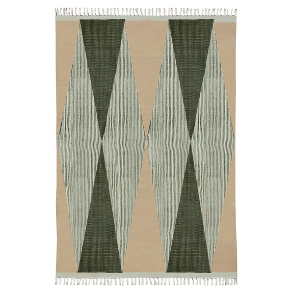Casavani Handblock Printed Green Cotton Dhurrie 2'6"x10' Runner Area Rugs for Hallway