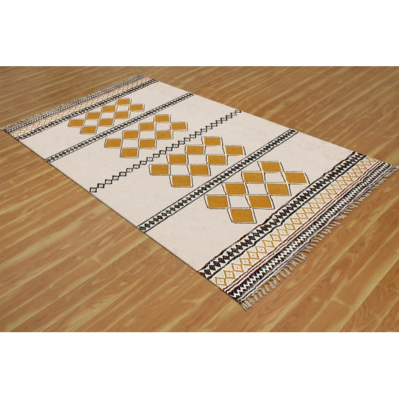 Casavani Handblock Printed Yellow Cotton Carpets Square Bedroom Dining Room Kitchen Carpet Area Rugs 11x11 feet