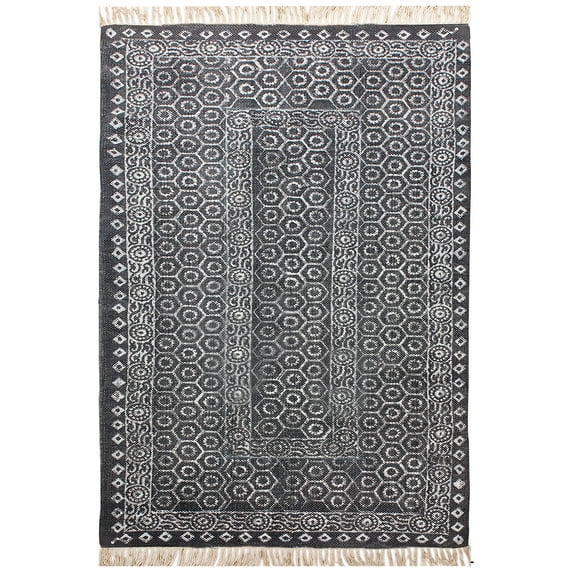 Casavani Handmade 100% Cotton Rug Living Room Area rug Black Area Kilim 7x10 feet
