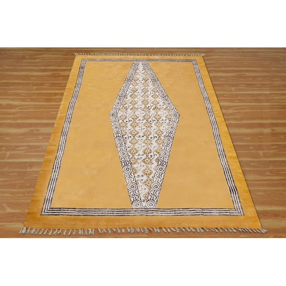 Casavani Handmade Block Printed Cotton Dhurrie Yellow Hallway Runner Area Rug Outdoor Rug 4x10 feet
