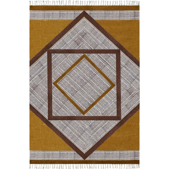 Casavani Handmade Block Printed Yellow Cotton Dhurrie Bedroom and Dining Room Rug Outdoor Rug 8x10 feet