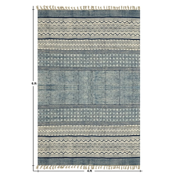 Casavani Handmade Blue Block Printed Cotton Outdoor Patio Rug Hallway Stair Runner Rug 4x20 feet