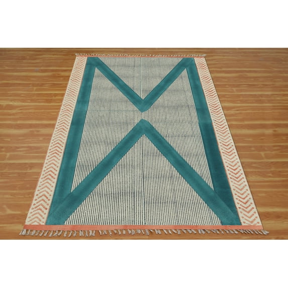 Casavani Handmade Blue Cotton Dhurrie Custom Kitchen Carpets Home Decor Kilim 4x6 feet