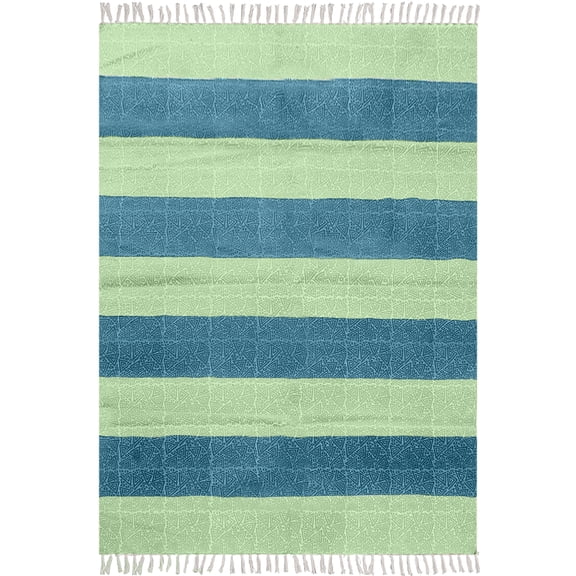 Casavani Handmade Blue Cotton Dhurrie Living, Dining Room Carpets Outdoor Kilim 4x8 feet