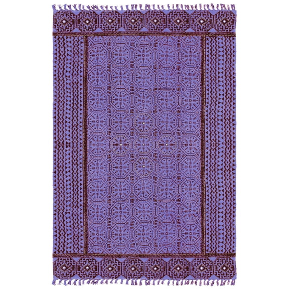 Casavani Handmade Blue Geometric Cotton Dhurrie Area Rug Hallway, Stair, Kitchen Runner Rug 2.6x8 feet
