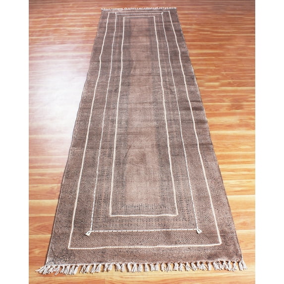 Casavani Handmade Bohemian Cotton Carpet Flat Weave Kilim Brown Area Rug 2.5x10 Feet