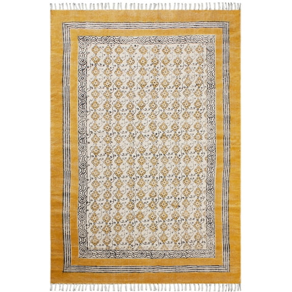 Casavani Handmade Cotton Dhurrie Living Room, Dining Room Rug Outdoor Patio Rug, Yellow 6x12 feet