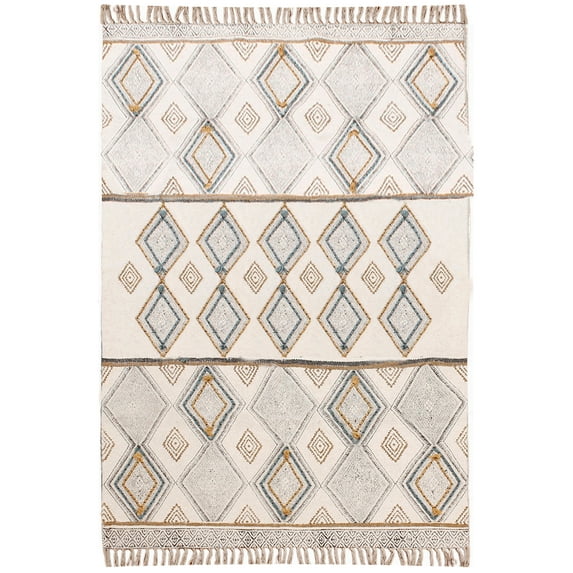 Casavani Handmade Cotton Square Area Rugs for Kitchen Block Printed Entrance Mat, Grey 4x4 feet