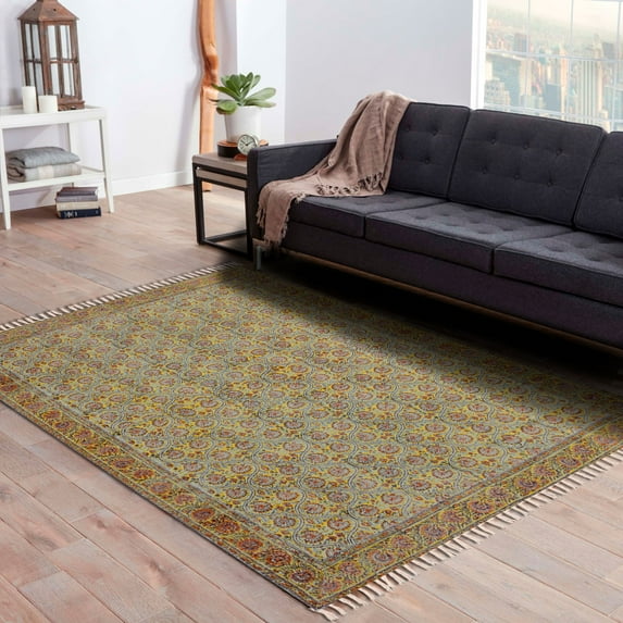 Casavani Handmade Cotton Vintage Look Carpet,Yellow 12x18 feet
