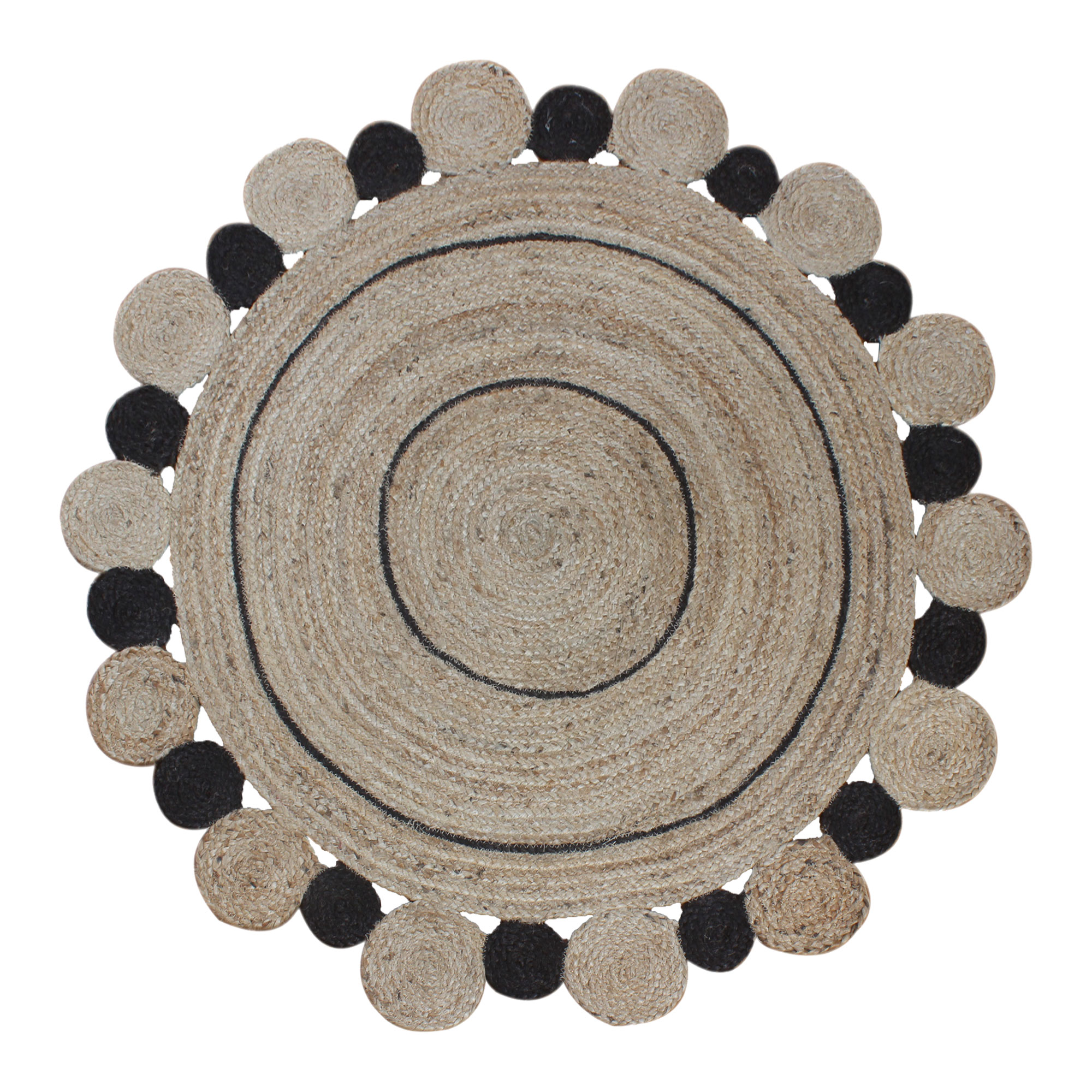Casavani Handmade Geometric Beige Jute Dhurrie Bed Room Round Area Rug Office/Home Floor Carpet