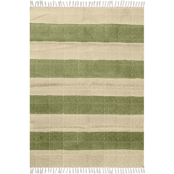 Casavani Handmade Green Cotton Dhurrie Custom Dining Room Carpets Home Decor Kilim 6x8 feet