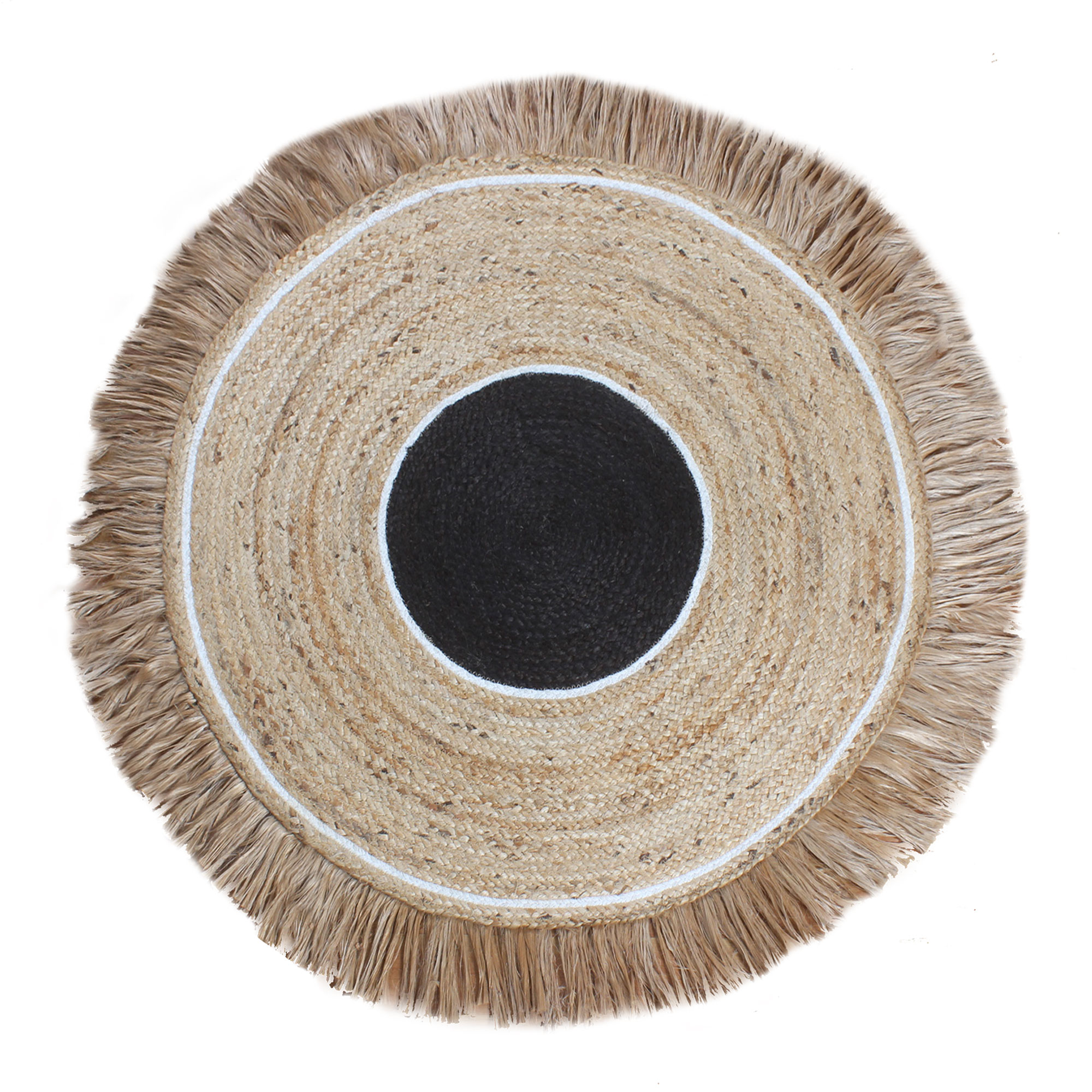 Casavani Handmade Jute Rug Geometric Beige & Black Modern Round Carpet