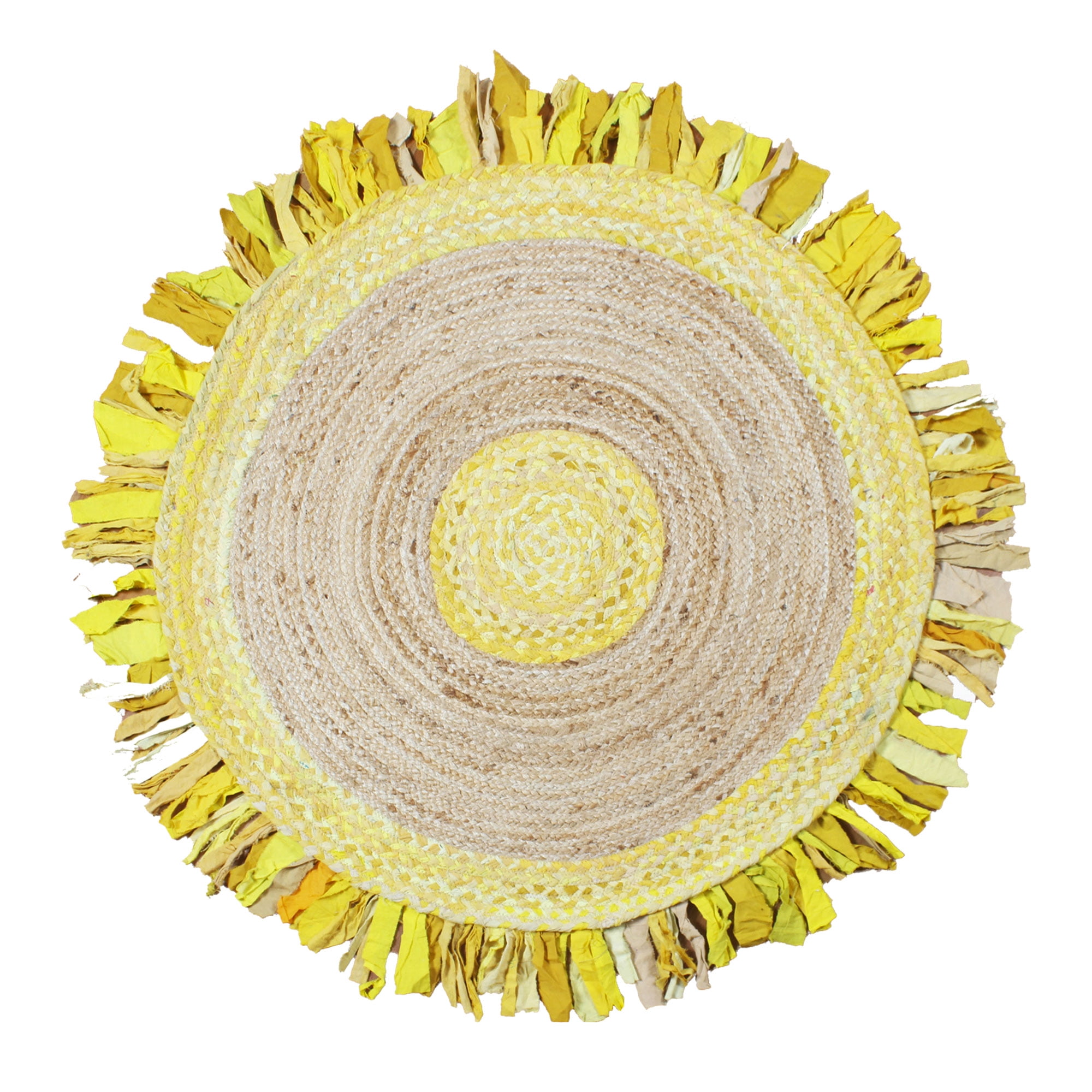Casavani Handmade Natural Chindi Cotton Rug Geometric Yellow Circle