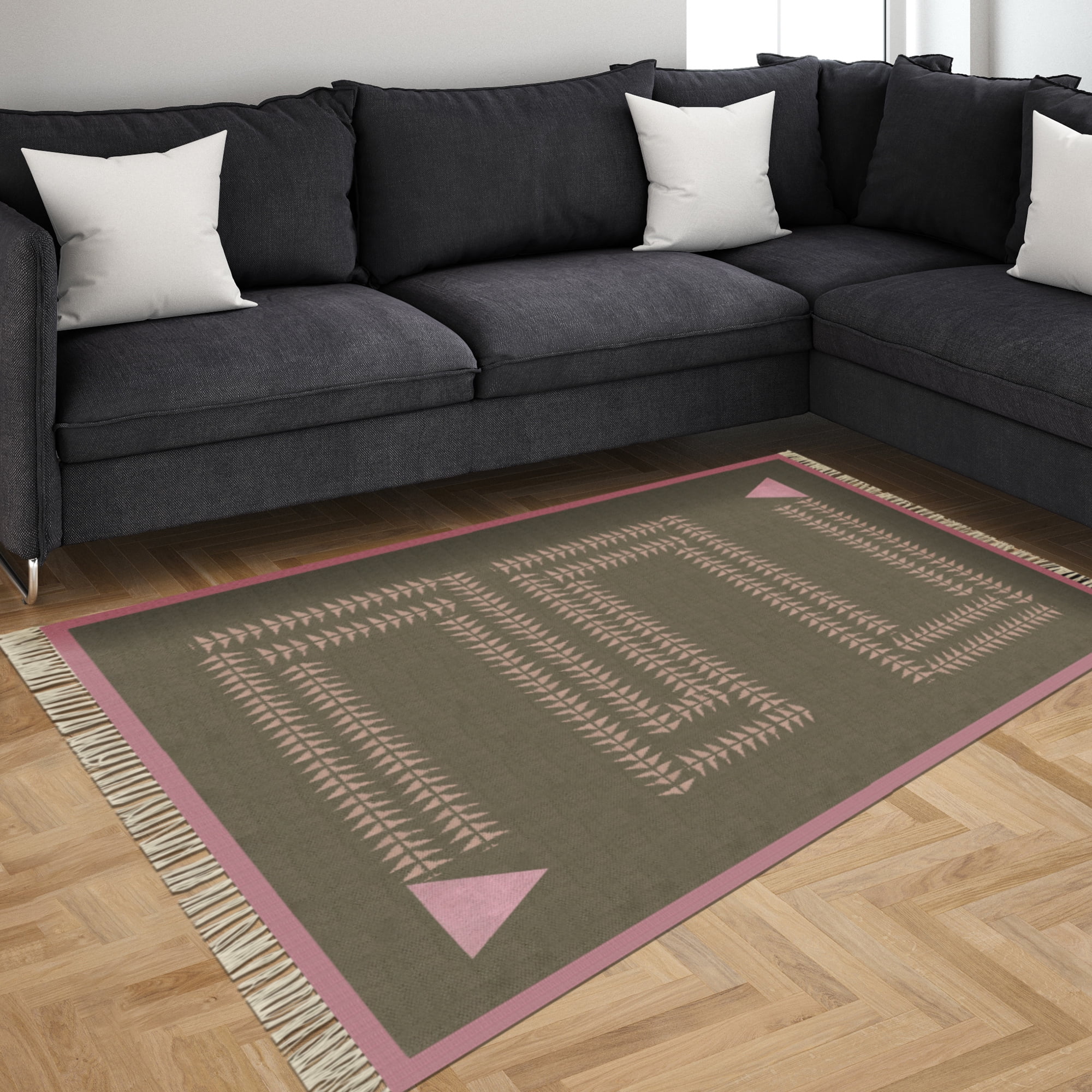 Casavani Handmade Pink Cotton Living, Dining Room Area Carpets Square ...