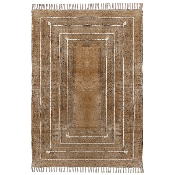 Casavani Handmade Pure Cotton Carpet Flat Weave Kilim Brown Area Rug 3x3 feet